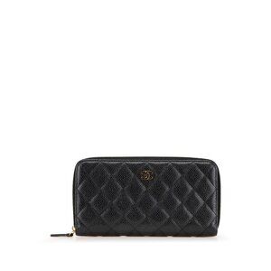 CHANEL Authentic Black Caviar Leather Logo Wallet